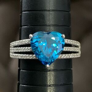 Bella Luce Blue And White Rhodium Over Sterling Silver Heart Ring 4.05ctw